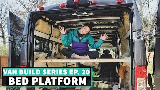 Platform Bed in ProMaster Van + 6" Memory Foam + 1,000 Subscribers! //Ep. 20 DIY VAN BUILD