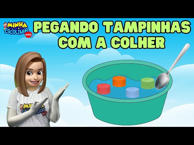 Pegando tampinhas com a colher- Educação Infantil - Videos Educativos - Atividades para Crianças