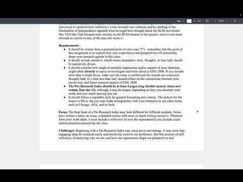 Week Two Pre Research Index Introduction 