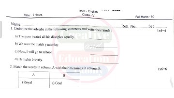 Class 5 english 3rd unit test 2025 // class 5 english 3rd unit test 2025 question paper