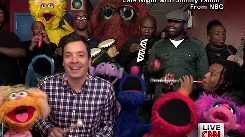 Sesame Street cast plays along with host Jimmy Fallon.