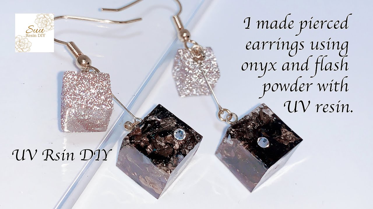 【UVレジン】UV resin jewelry Tutorial/I made pierced earrings using onyx and