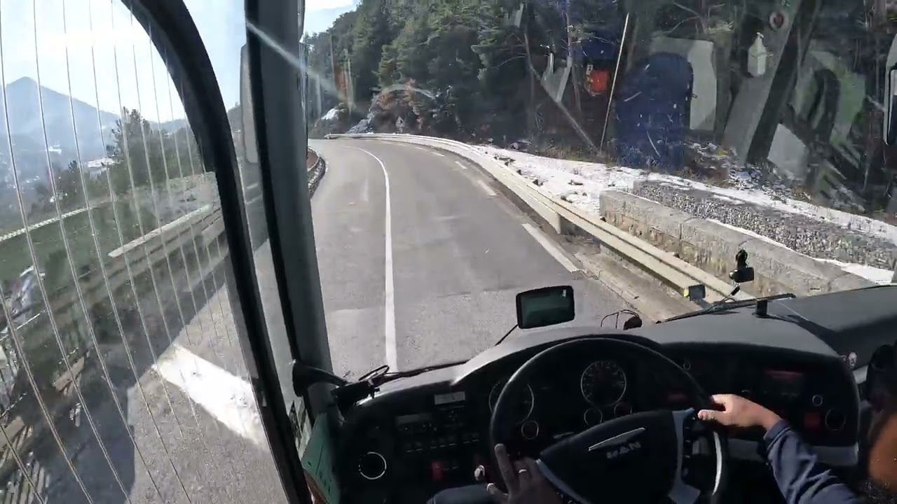 Mountain bus drive - Man Lion's Coach -  Risoul, (Hautes-Alpes, France) - 4K