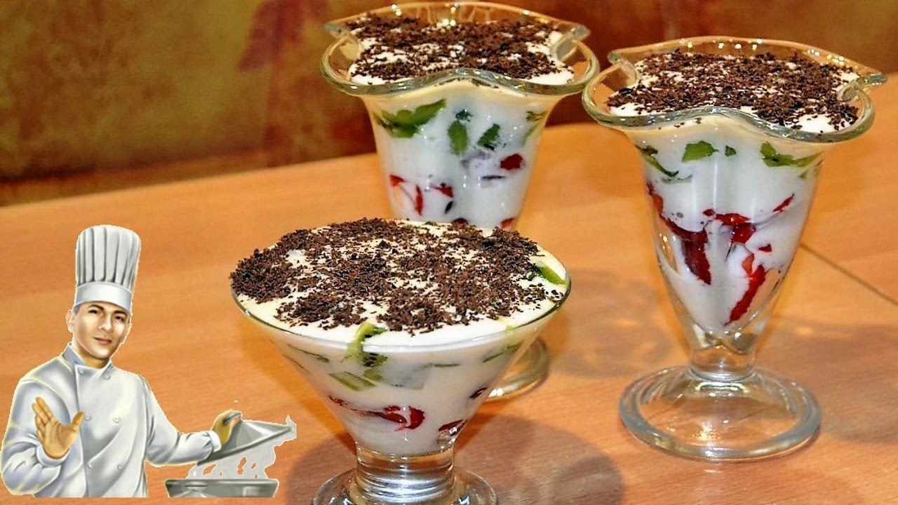 ⁣Фруктовый десерт с клубникой и киви со сливками