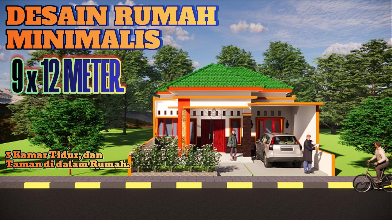 Desain Rumah Minimalis 9x12 meter ~ 3 Kamar Tidur, ada Taman di Dalam Rumah
