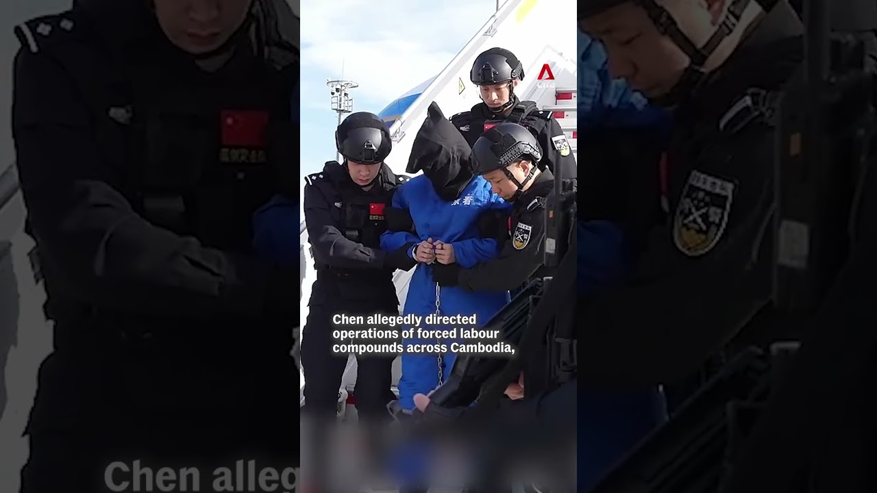 China TV shows alleged scam kingpin Chen Zhi handcuffed and hooded after  arrest and extradition from Cambodia - CNA