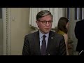 Speaker Mike Johnson talks to reporters on Capitol Hill about avoiding a government shutdown