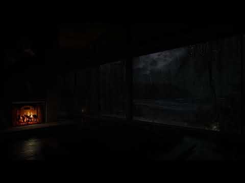 [NO ADS] 🌊 Heavy Ocean Rain & Thunder Sounds with Fireplace | Fall Asleep Fast Tonight