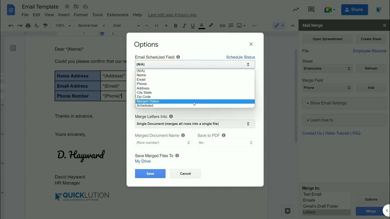 Schedule Emails from Google Docs in Quicklution's Mail Merge addon