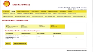 Kartenbestellung in Shell Card Online
