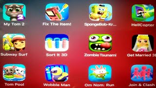 My Talking Tom 2,Fix The Item,SpongeBob Krust,HellCopter,Subway Surf,Sort It 3D,Zombie Tsunami screenshot 4