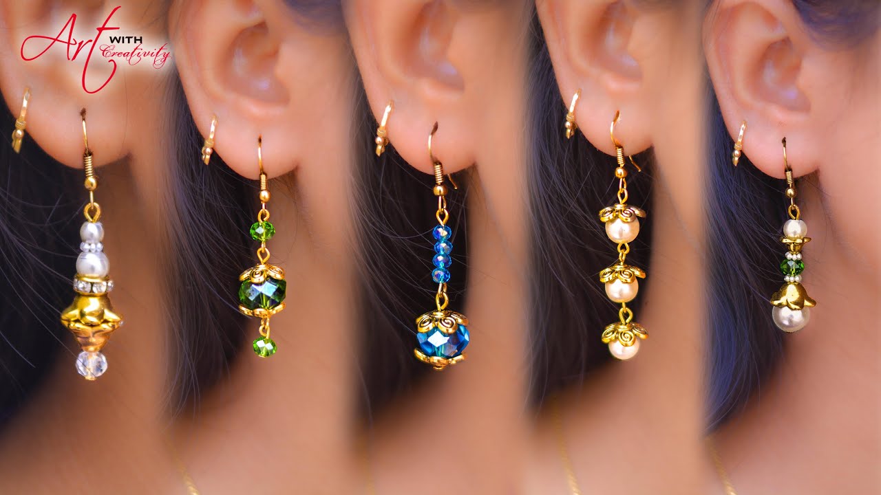 5 easy Pearl & Crystal Earring Design | DIY | 5 min Craft | Hand made