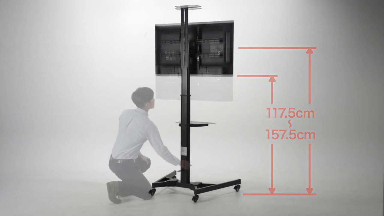 【モニターに】 テレビスタンド キャスター 移動式 昇降 縦置き 回転 オフィス テレビ会議 棚 高さ調整 32型から60インチ EZ1