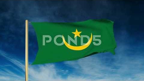 Mauritania Flag Slider Style. Waving In The Wind With Cloud Background Animation