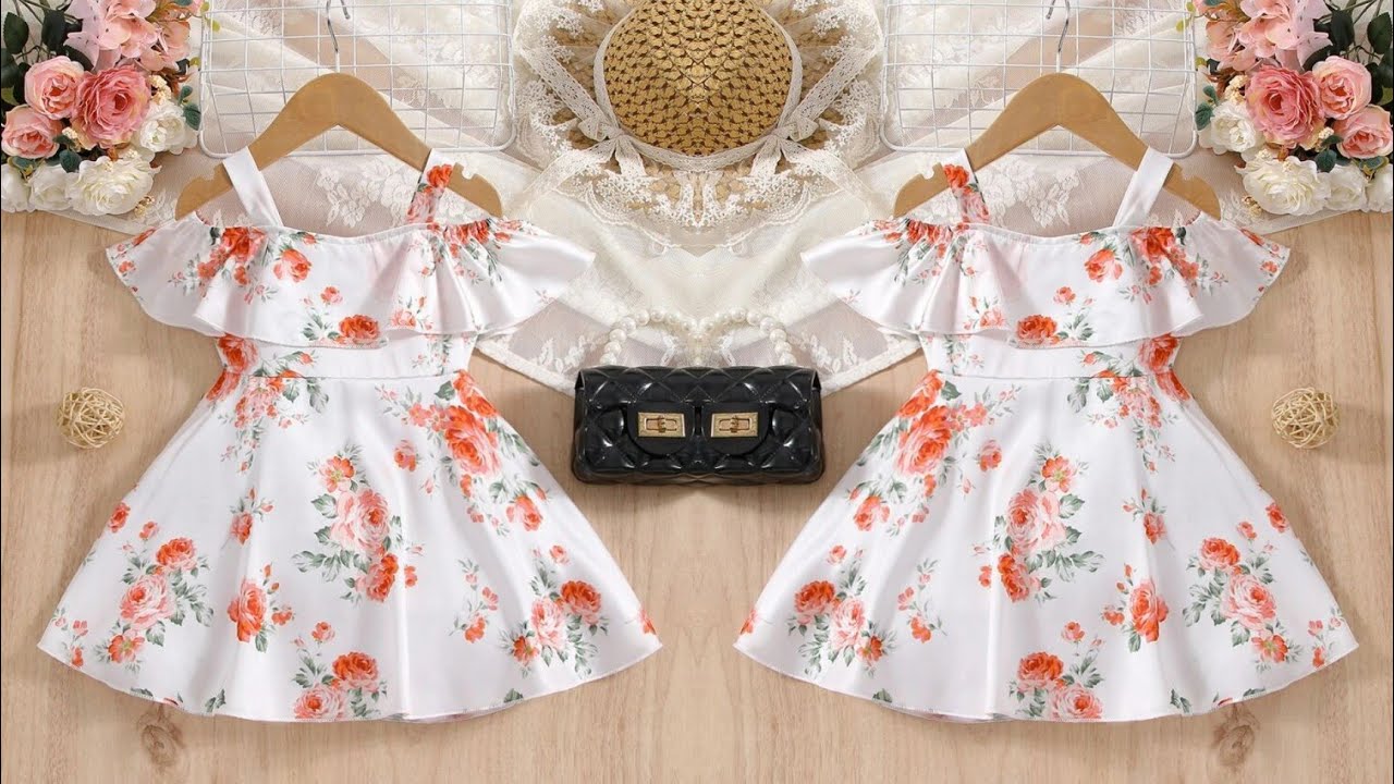 Umbrella Cut Cold Shoulder Ruffle Baby Frock Cutting and Stitching/Baby Frock Design