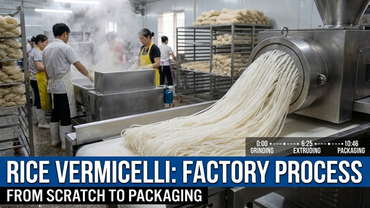 Amazing Rice Vermicelli Factory Process | From Rice Grains to Noodles