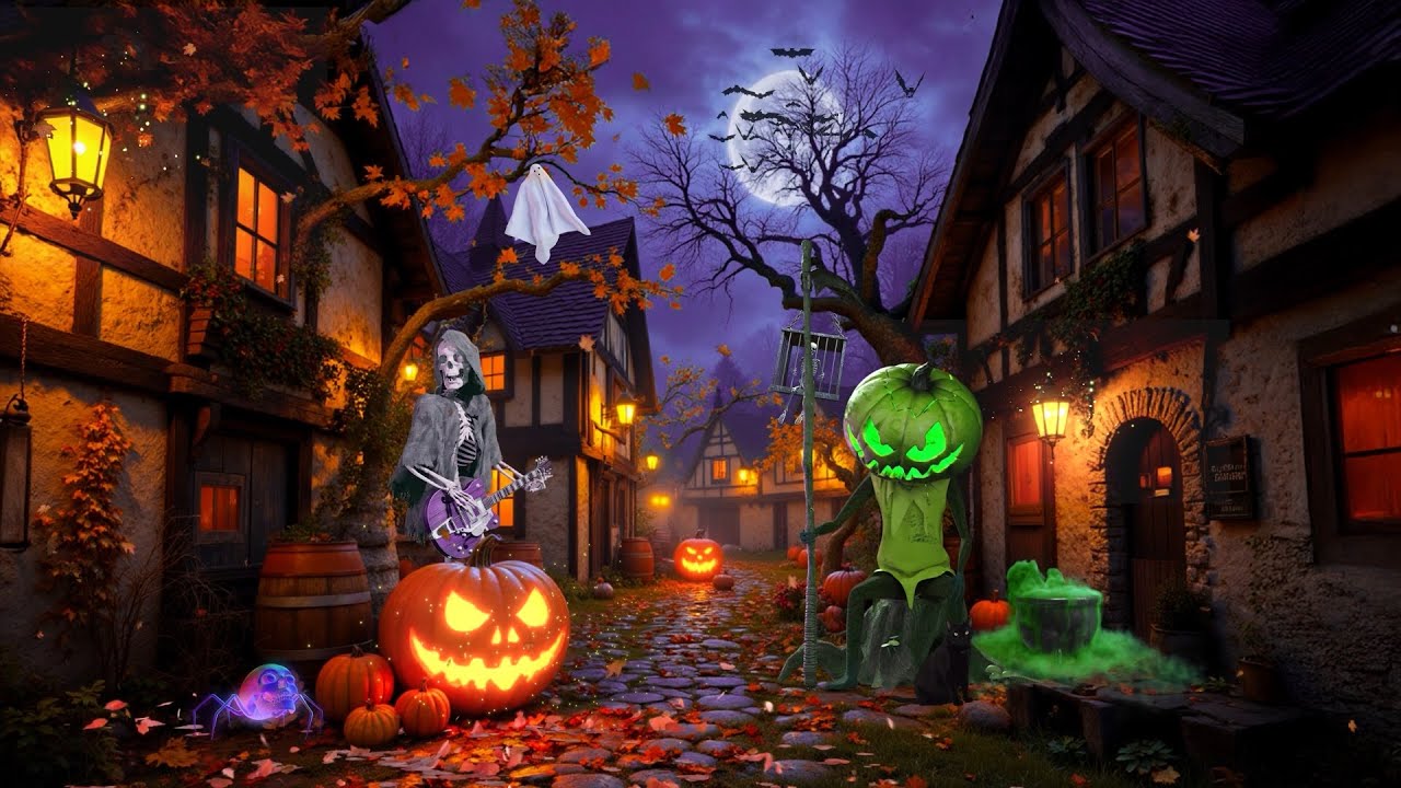 Spooky Halloween Night 🎃 Haunted Village Street 👻 Singing