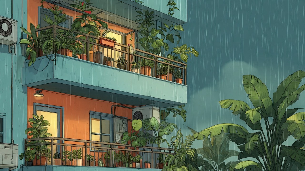 Lofi Rain in the balcony ☔ Chill lofi piano after a long day 🎧