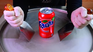 Fanta Strawberry ice cream rolls street food - ايس كريم رول على الصاج  فانتا فروالة
