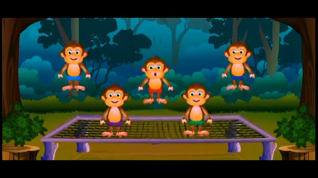 five Little monkeys cartoon video jumping on the Bed - YouTube