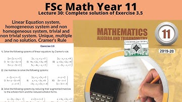 FSc Math Part 1 Exercise 3.5 Lecture 30 complete solution Linear Equation system Cramer