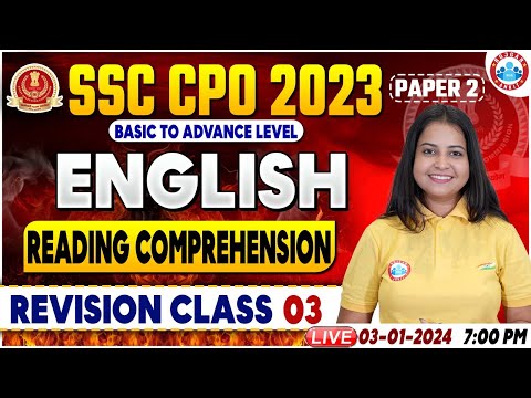 SSC CPO 2023, SSC CPO English Revision Class, Reading Comprehension English Class By Kiran Mam