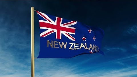 4K New Zealand flag slider style with title. Waving in the wind with cloud background animation