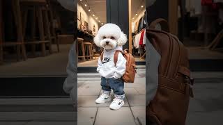 Whose Bichon Frise is this, looking so stylish while out for a walk? Please follow me for more fun.