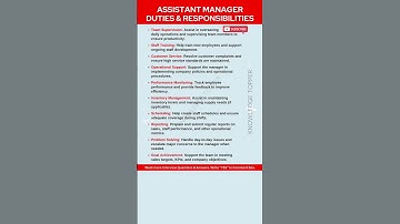 Assistant Manager Duties and Responsibilities | Assistant Manager Work | Assistant Manager Job