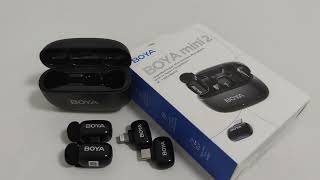 Микрофон Boya mini 2. Каждый ресивер со своим микрофоном, либо на одном ресивере - два микрофона.