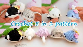 Crochet 5 Sea Animals in 1 Pattern 🌊 | Whale, Dolphin, Shark, Orca & Narwhal Tutorial | Low sew