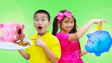 Emma Pretend Play with Piggy Bank Toy and Learning How to Save Money