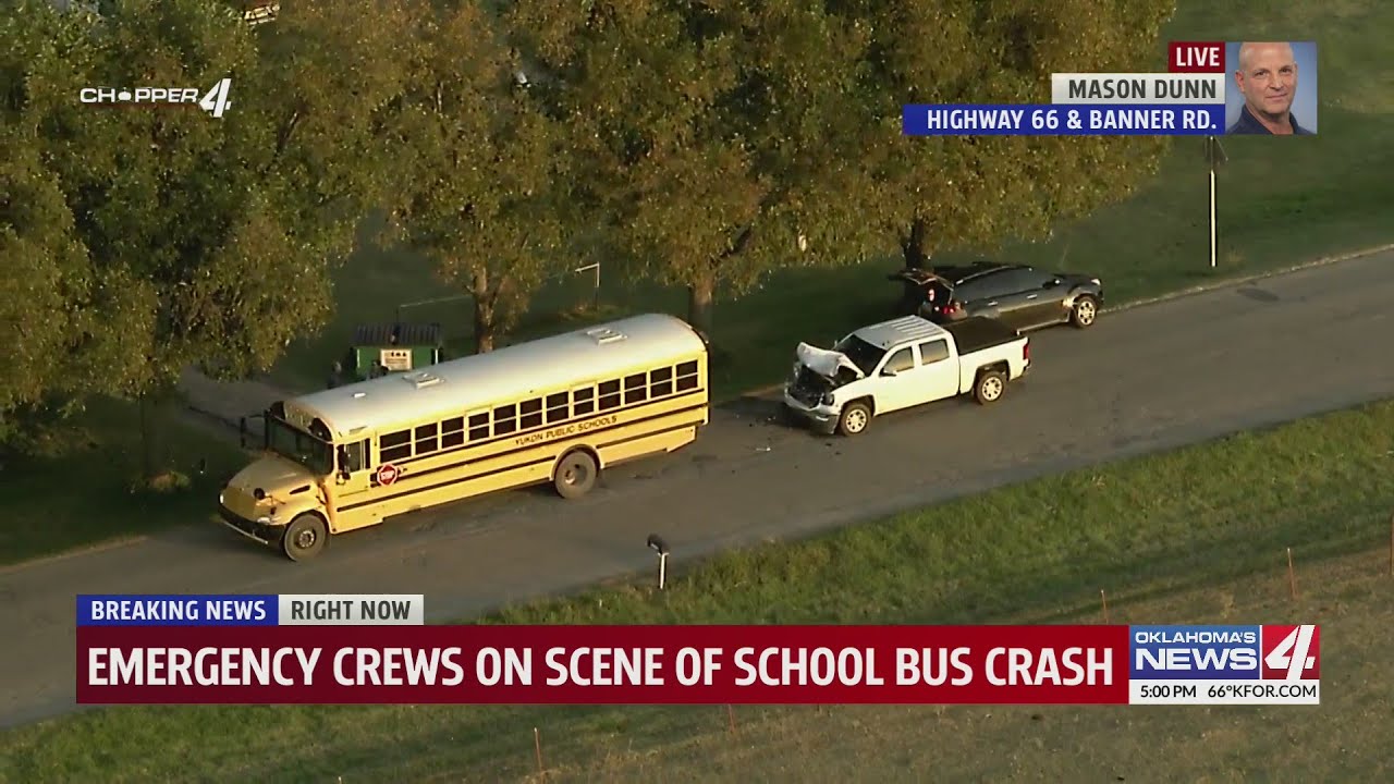 Emergency crews respond to school bus crash near Yukon - YouTube