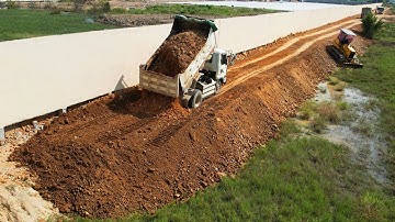 Part 1 Processing 5Ton Truck Dumping Stone And Soil Building New Road - Mini Bulldozer Pushing Stone