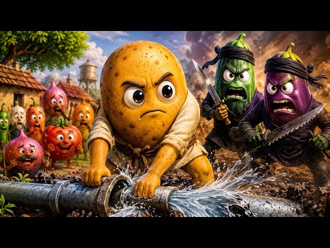 😱 दुश्मनों ने काटी पूरे गांव की पानी की पाइप! गरीब आलू बना सबका हीरो 🥔💧 #cartoon #animation 