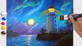 How to Paint Lighthouse in the Moonlight / Time-lapse / JMLisondra