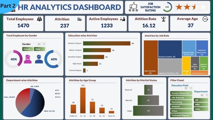 Excel Dashboard from start to end (Part 1), HR Analytics Dashboard