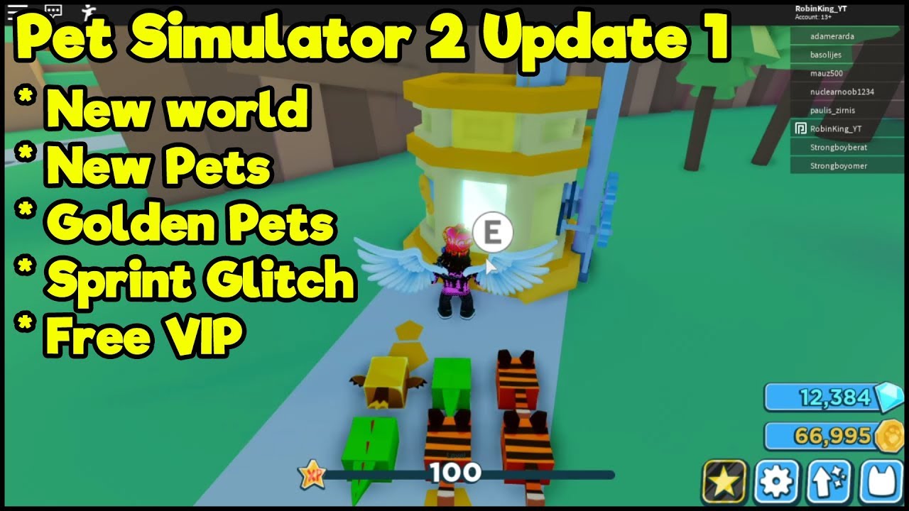 Roblox Pet Simulator 2 Update 1 Golden Pets Sprint Glitch New World Free Vip Youtube - roblox simulator yt