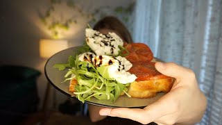 Eat with Me | Burrata Arugula tomato Sandwich on Homemade Focaccia Bread Mukbang