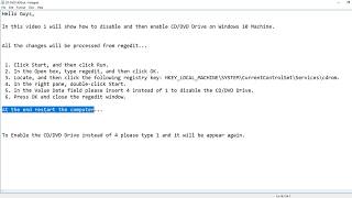 disable and enable cd/dvd drive on windows 10 machine from regedit