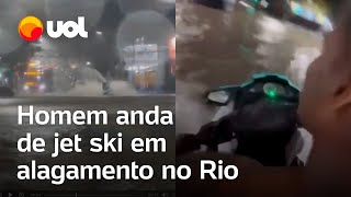 Chuvas no Rio de Janeiro: Homem é flagrado andando de jet ski em rua alagada na zona norte
