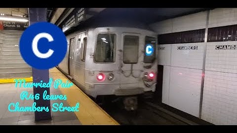 Euclid Avenue bound R46 (C) train leaves Chambers Street (Married Pairs)