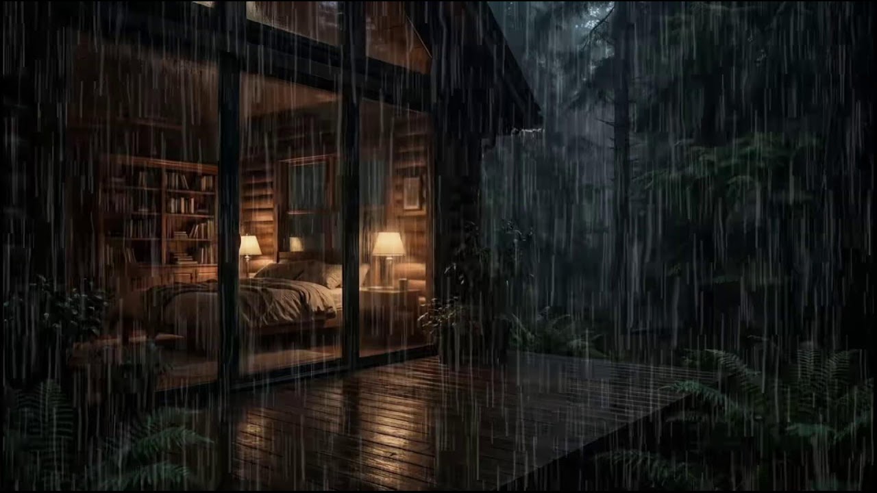 Nighttime Forest Cabin 🌲 | Relaxing rain ambience as soft rain surrounds the peaceful woods