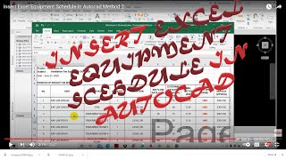 Insert Excel Equipment Schedule In Autocad Method 2