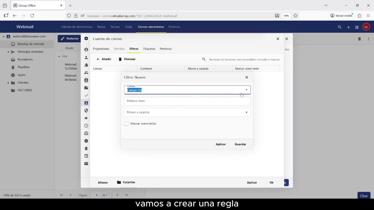 Webmail - Configurar reglas simples