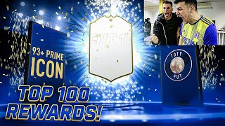 2 ICONS! 93+ PRIME ICON IN TOP 100 FUT CHAMPIONS REWARDS!! 40 INFORMS!! FIFA 19 TOTY PACK OPENING!