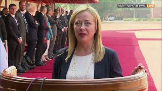 Italian PM Giorgia Meloni receives ceremonial welcome at Rashtrapati Bhawan.