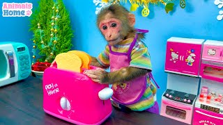 BiBi Monkey make cake and eat eggs in the kitchen | Animals_Home