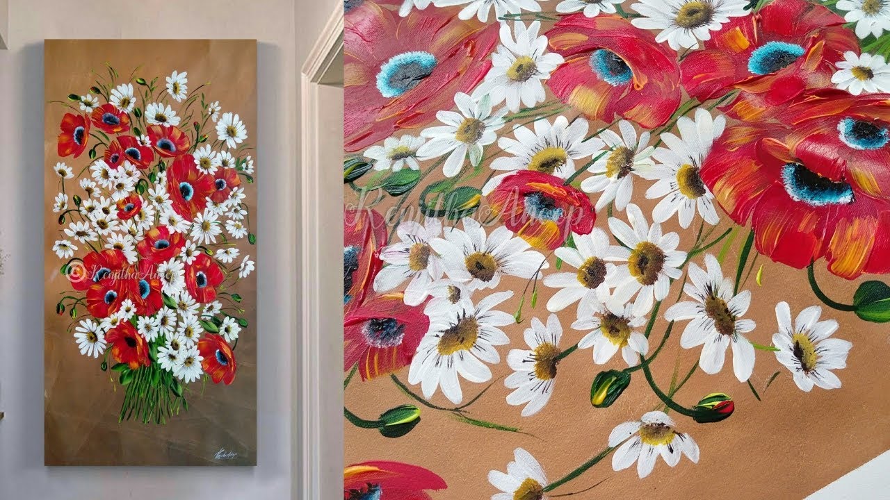 EASY Floral Bouquet Painting for beginners Large Canvas ART Oddly