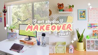 DREAM ART STUDIO MAKEOVER + room tour ♡ creating a cute + functional work space screenshot 1